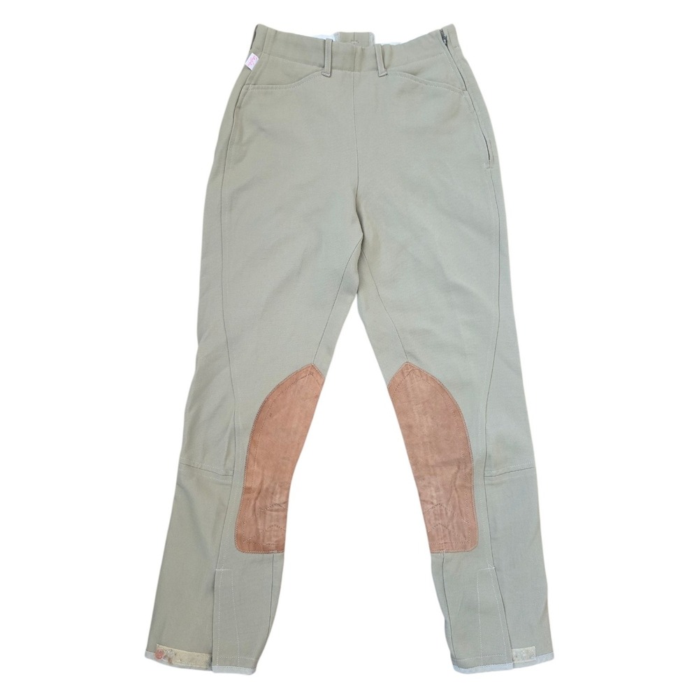 Tailored Sportsmen Khaki Leather Patches Preppy Equestrian Riding Pants sz 26